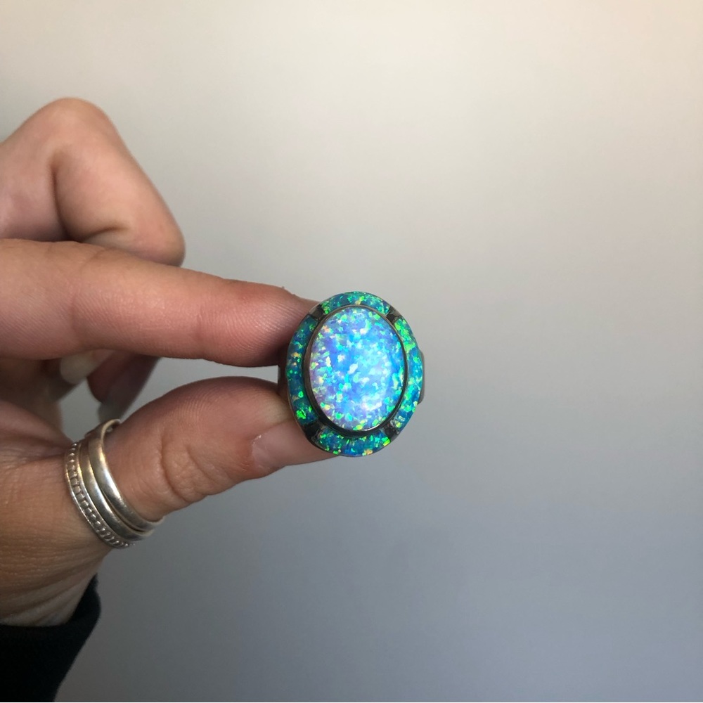 *Vintage* Navajo Designer Ted Ott blue fire opal ring size 7 *STUNNING* 🤩